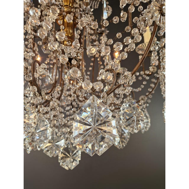 Brass 1930s Brass Crystal Chandelier Ceiling Lamp Lustre Art Nouveau Lamp For Sale - Image 8 of 13