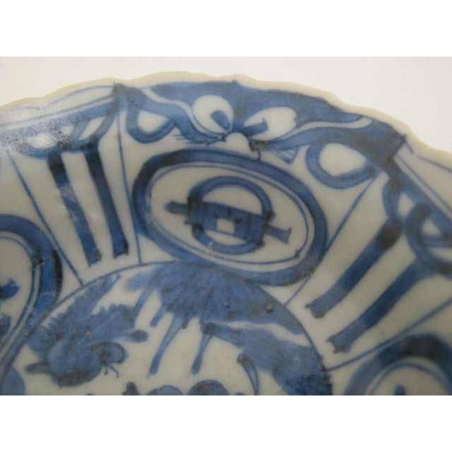 Chinese Antique Chinese Kraak Blue Porcelain Crow Bird Wanli Style Cup Bowl For Sale - Image 3 of 11