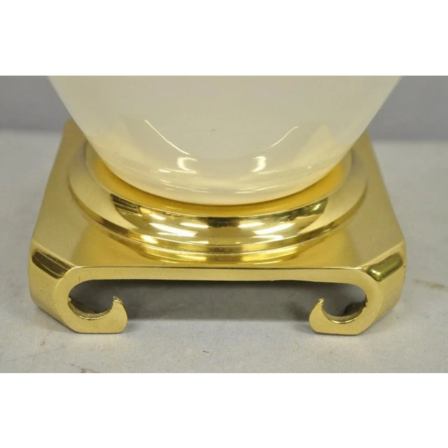 Cream Vintage Lenox Porcelain and Brass Cream Jardinierie Decorated Table Lamp For Sale - Image 8 of 11