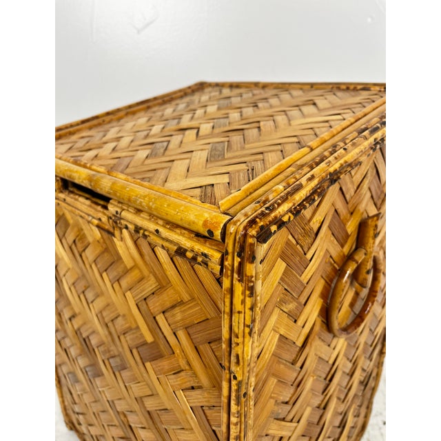 Late 20th Century Vintage Woven Rattan Burnt Bamboo Toy Box Hamper For Sale - Image 5 of 11