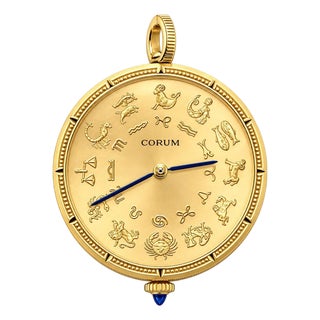Antique Corum 18k Yellow Gold Aries Zodiac Coin Pocket Watch Pendant For Sale