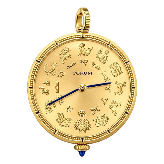 Antique Corum 18k Yellow Gold Aries Zodiac Coin Pocket Watch Pendant For Sale