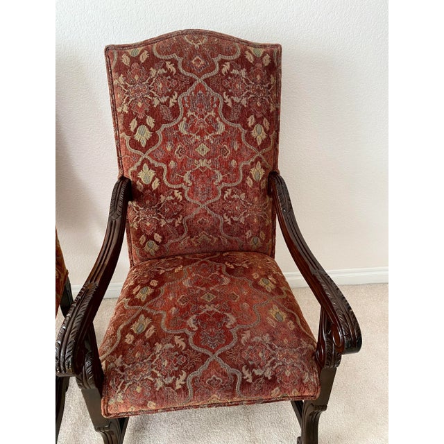 Vintage French Louis XIV Style Throne Carved Open Armchairs Upholstered Seat and Back Excellent Condition For Sale - Image 16 of 17