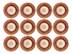 Early 20th C. Royal Doulton for Higgins & Seiter, Gilt Dinner Plates, Set of 12.