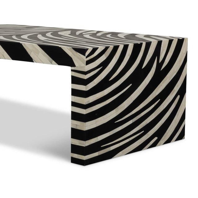 Zebra Striped Bone Inlay Coffee Table with Waterfall Ends For Sale - Image 12 of 13