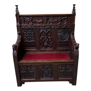 Antique Neo-Gothic Chest Bench, 1860 For Sale
