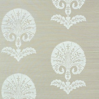 Schumacher Ottoman Flower Sisal Wallpaper in Fog For Sale