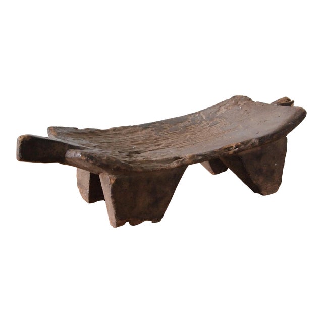 Vintage Lobi Carved Solid Wood Stool For Sale