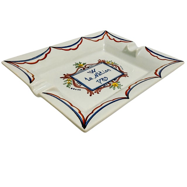 Classic French faience ashtray by Georges Martel Desvres pottery featuring a hand-decorated design commemorating the 1978...