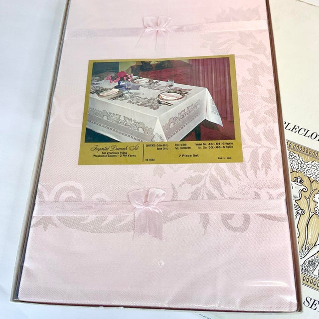 Mid 20th Century Mid-Century Hollywood Regency French Style Damask Tablecloth & Napkins - Set of 7, 48 X 64 For Sale - Image 5 of 6
