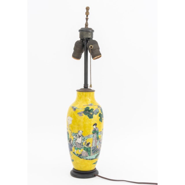 Early 20th Century Chinese Famille Jaune Porcelain Vase as Lamp For Sale In New York - Image 6 of 9