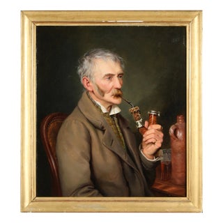 Theodor Leopold Weller, Pipe Smoker, Munich, Mannheim, Oil on Canvas For Sale