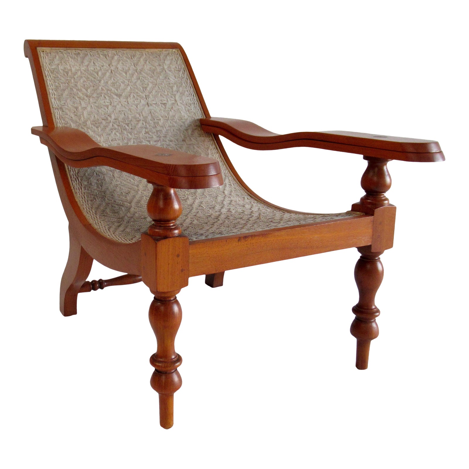 Vintage Mid Century British Colonial Teak and Cane Planters Chair With