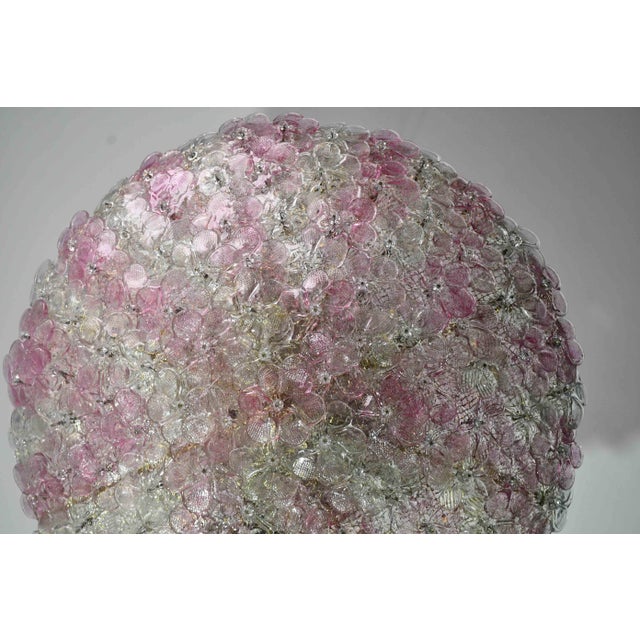 1970s 1970s Wonderful Extra Large Size Pink Murano Glass Ceiling Light Flower by Seguso For Sale - Image 5 of 15