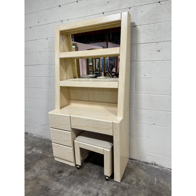 Modern Post Modern Faux Travertine Desk With Stool For Sale - Image 3 of 10