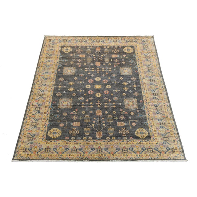Modern Khotan Style Charcoal Grey & Gold Handmade Wool Rug 10x14 For Sale - Image 12 of 12