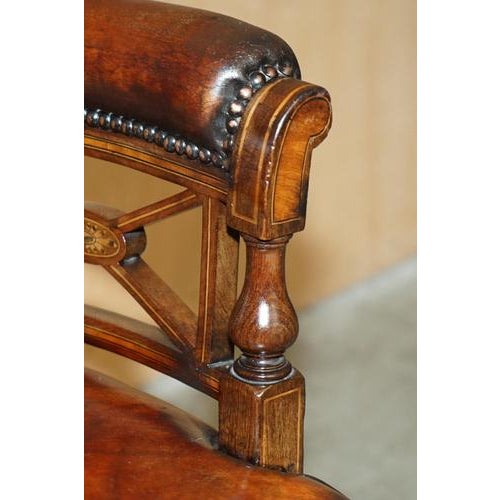 Antique Victorian Brown Leather Captain's Chair by Cornelius V. Smith, 1885 For Sale - Image 12 of 18