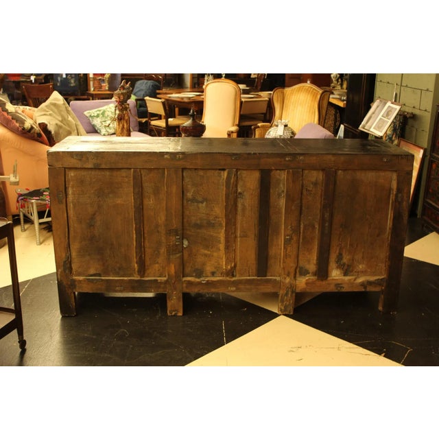 Traditional Hand Painted Tibetan Cabinet Late 18th C. Early 19th C. Elmwood Wedding Cabinet/Sideboard For Sale - Image 3 of 5