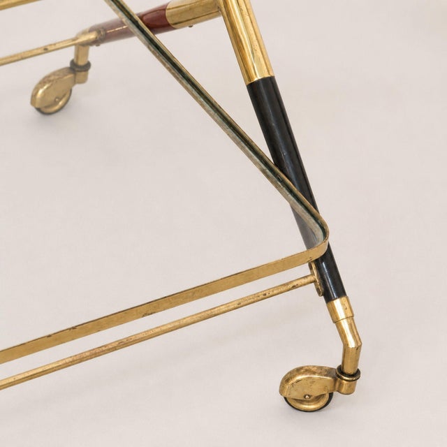 Mid-Century Modern Italian Mid Century Modern Trolley Bar Cart Brass Glass Attributed to Cesare Lacca, 1950s For Sale - Image 3 of 9