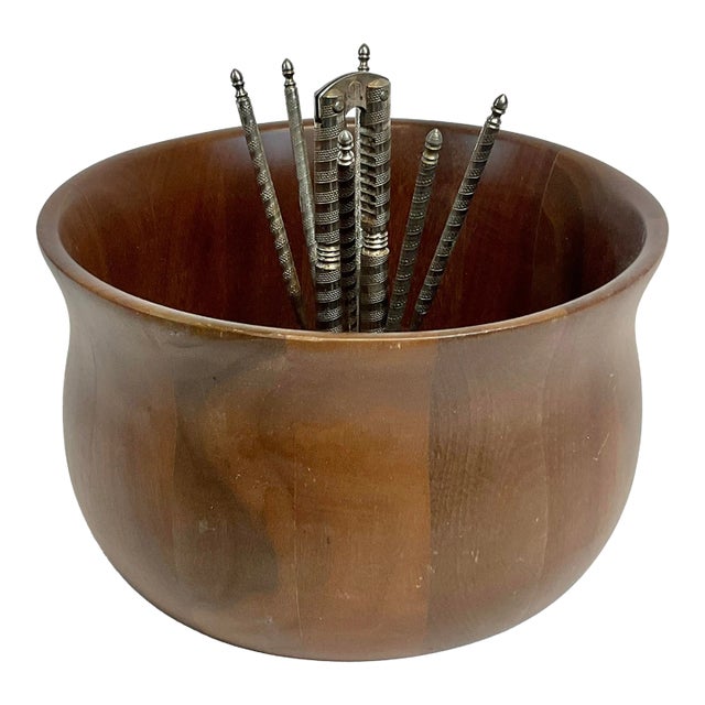 1970s Mid-Century Missouri Walnut Nut Bowl, Picks, Cracker - 8 Piece Set For Sale