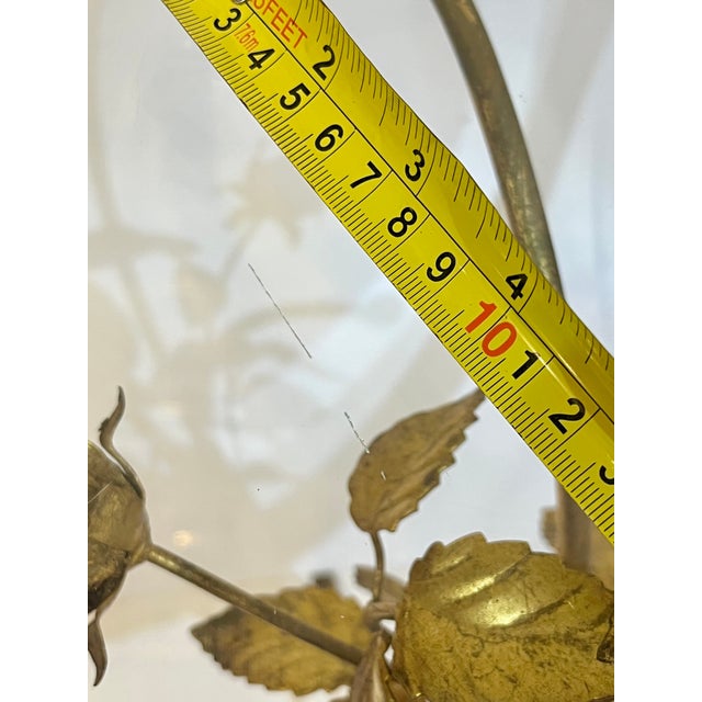 Vintage Italian Hollywood Regency Gold Tole Rose Cocktail Table With Beveled Glass Top For Sale - Image 15 of 16