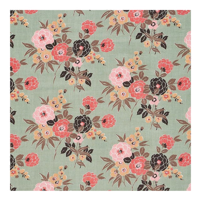 Sample - Schumacher Valentina Floral Fabric in Green For Sale