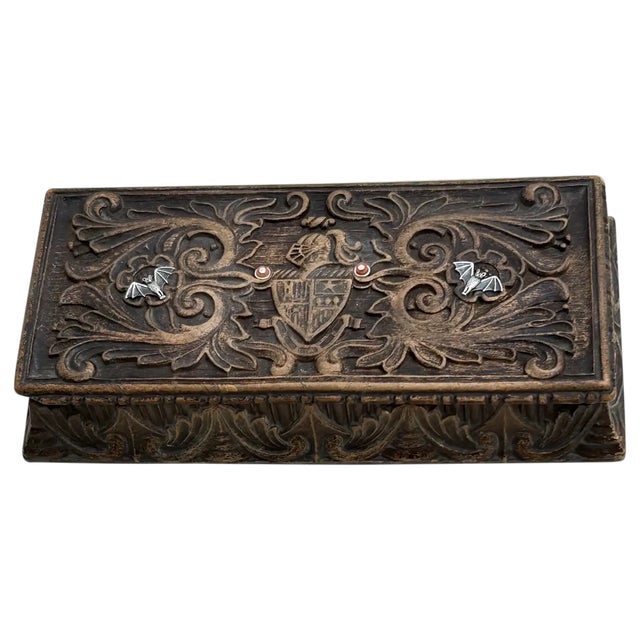 Ooak Antique Spanish Wood Box/Added Coral/Sterling Bats For Sale - Image 16 of 16