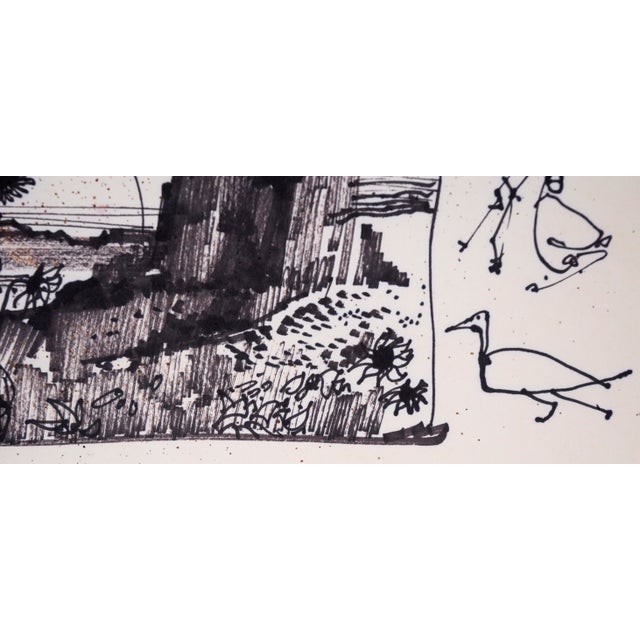 Desert Sunflowers & Petroglyphs - Line Drawing Landscape in Ink on Paper by Laurence Sisson For Sale - Image 4 of 9