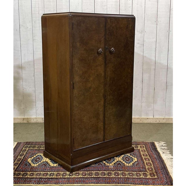 Small Art Deco English Student Wardrobe in Walnut, 1950s For Sale - Image 3 of 18