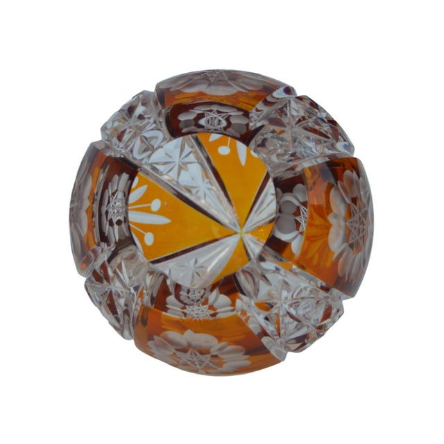 American Mid-Century Bohemian Orange Crystal-Cut Ashtray For Sale - Image 3 of 11