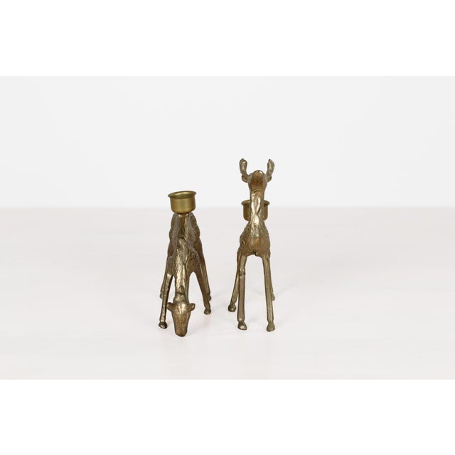 Brass Midcentury Brass Deer Candle Holders, Stag and Doe Pair For Sale - Image 8 of 14