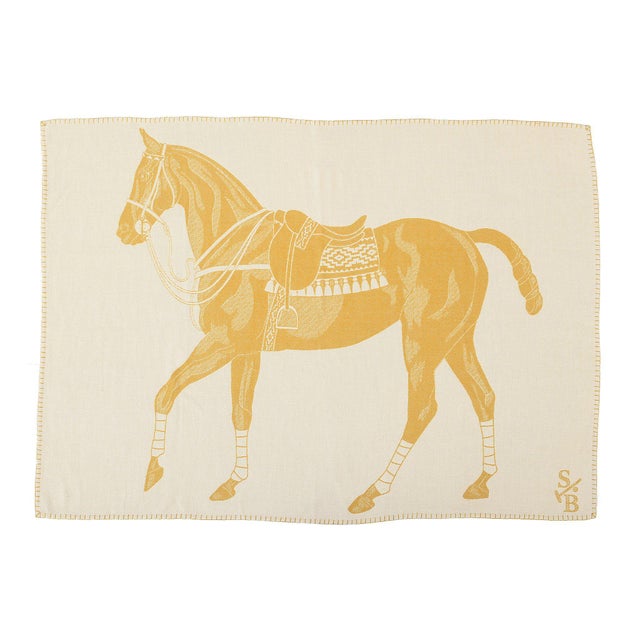 Polo Pony Alpaca Throw Blanket - Gold and Ecru For Sale - Image 4 of 4