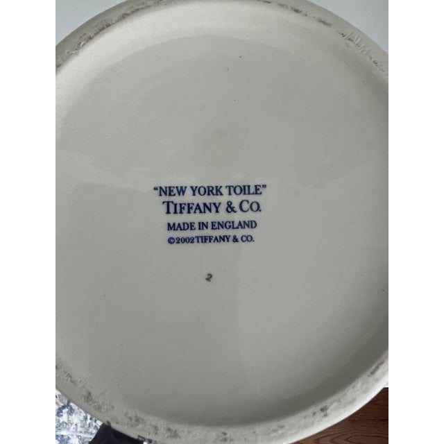 2000 - 2009 Signed Tiffany & Co. Blue and White New York City Toile Ceramic Pitcher For Sale - Image 5 of 5