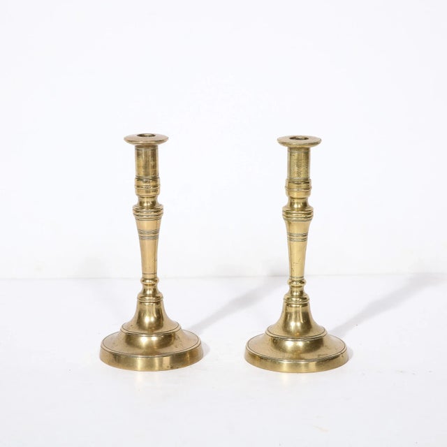 1910s Antique Brass Sabbath Candle Holders For Sale - Image 5 of 12