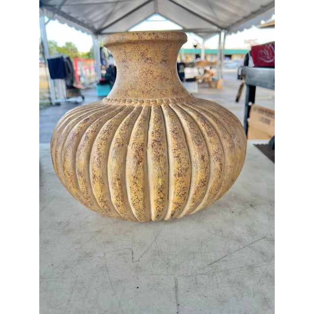 Mid Century Heavy Fluted Ceramic Vase For Sale - Image 4 of 7