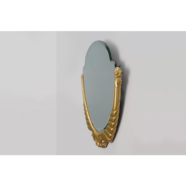 Vintage Art Deco French Carved Gilt Wooden Mirror, 1920 For Sale - Image 6 of 11