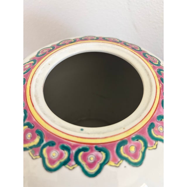 Vintage Chinese Porcelain Jardinière With Cranes & Lotus Motif For Sale In Des Moines, IA - Image 6 of 11