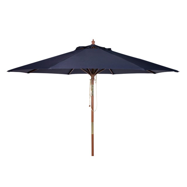 9 Ft Wooden Outdoor Umbrella in Navy For Sale - Image 4 of 4
