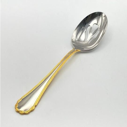 Yamazaki Tasha Gold Accent Stainless Flatware Hostess Set – Five Serving Pieces 1990's For Sale - Image 11 of 18