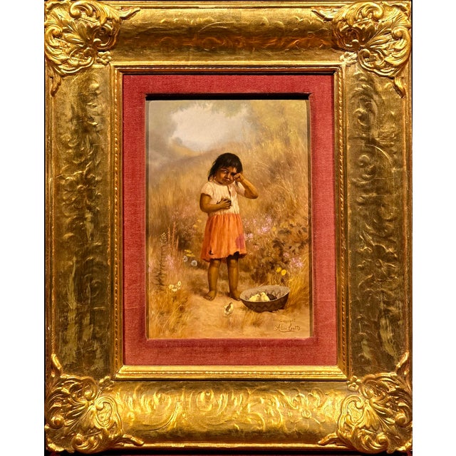 American Alice Coutts –Young Native American Pomo Girl W/Her Chicks-19th C. Oil Painting For Sale - Image 3 of 13