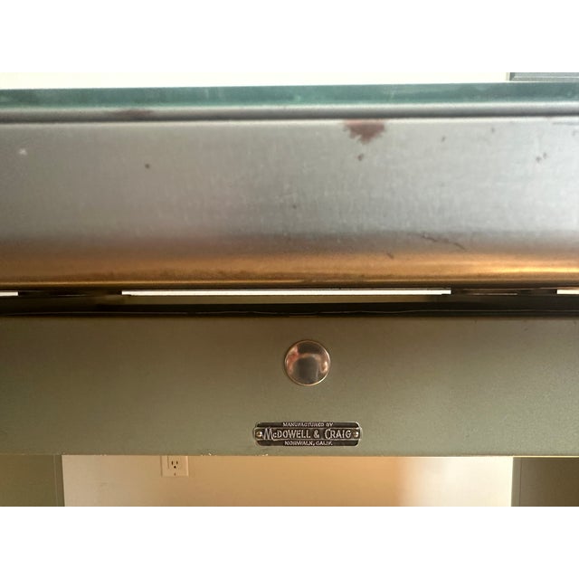 McDowell & Craig open-base Tanker Desk with custom glass top. 70" by 36" -- 30" height with 24.5" clearance under center...
