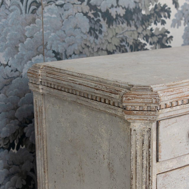 Pair of 19th C. Swedish Gustavian Breakfront Commodes in Original Soft Gray Paint For Sale - Image 11 of 14