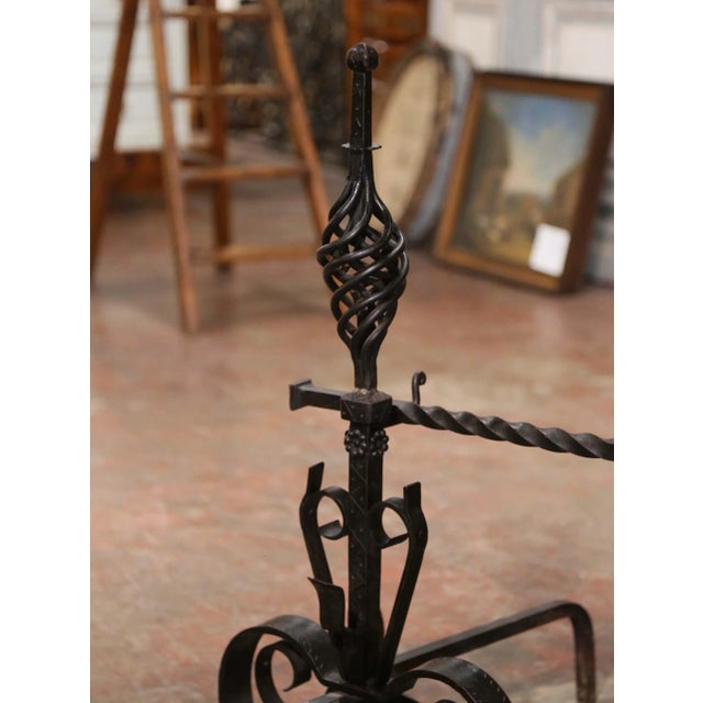 Pair of Mid-19th Century French Gothic Wrought Iron Andirons With Crossbar For Sale In Dallas - Image 6 of 10