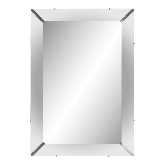 Grand Beveled Mirror With Nickel Corner Accents For Sale
