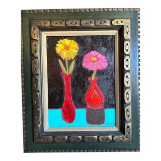 Contemporary Original Alexandra Brown Abstract Pop Still Life Oil Painting Chunky Vintage Frame For Sale