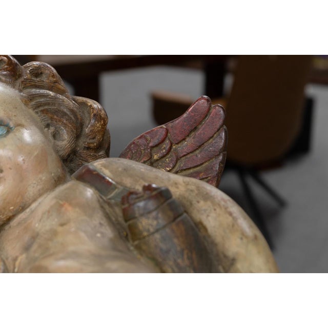 Baroque Antique Italian Baroque Hand Painted Ceramic Cherub Sculpture, C. 19th Century For Sale - Image 3 of 7
