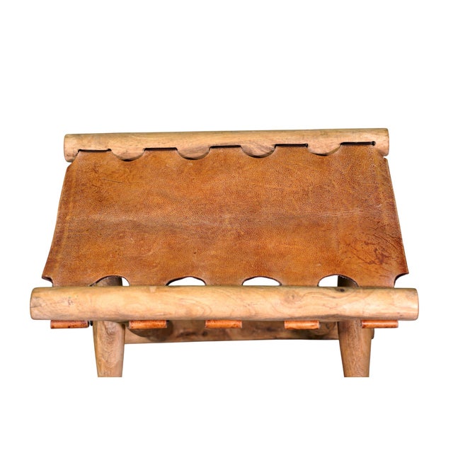 Mid-Century Modern Danish Modern Gold Hill Guldhøj Folding Stool in Oak and Cognac Leather by Poul Hundevad, 1960s For Sale - Image 3 of 9