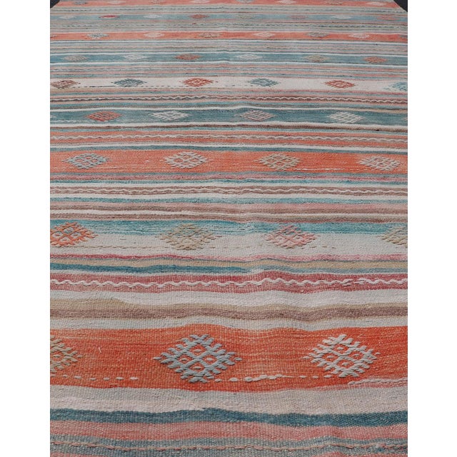 Colorful Vintage Turkish Embroidered Kilim With Stripes and Geometric Motifs 5'5 X 10'4 For Sale - Image 4 of 14