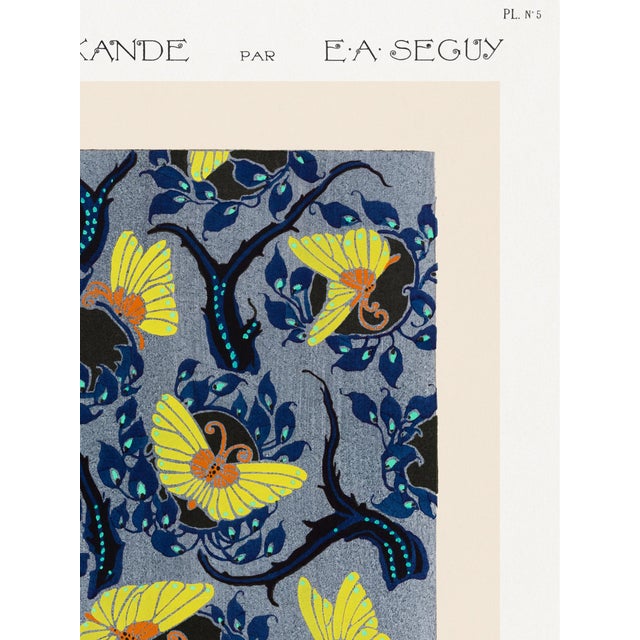 Butterfly Pochoir Pattern, Art Nouveau Oriental Style, Vintage Art Print Reproduction, 18" × 24" For Sale - Image 4 of 7