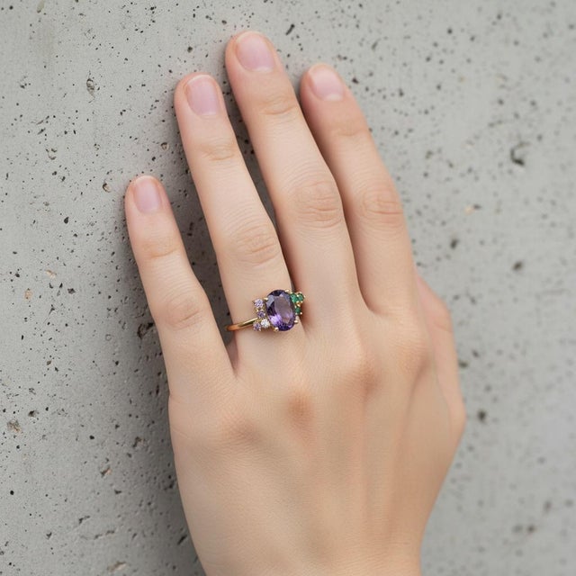 Purple Amethyst Multicolor Ring in 14k Gold, Size 7.5 For Sale - Image 10 of 11